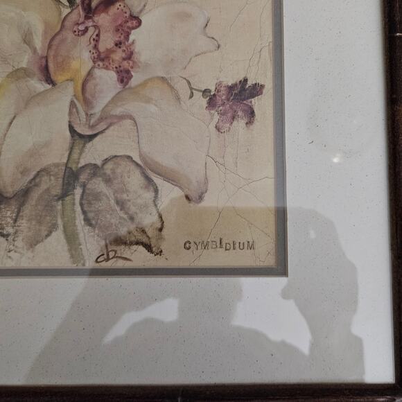Cheri Blum Cymbidium Orchid Print Framed 14.5x14.25 Blum Global Florals 1999 - Picture 2 of 7